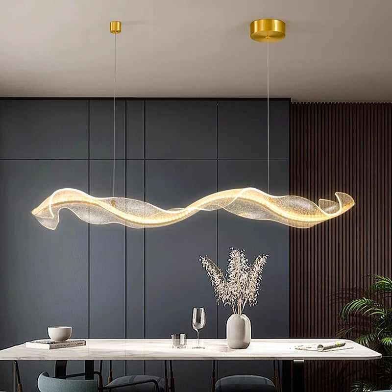 Modern Linear LED Pendant Chandelier 30-90W Ironware Acrylic 4-Mode Dimmable AC 90-265V