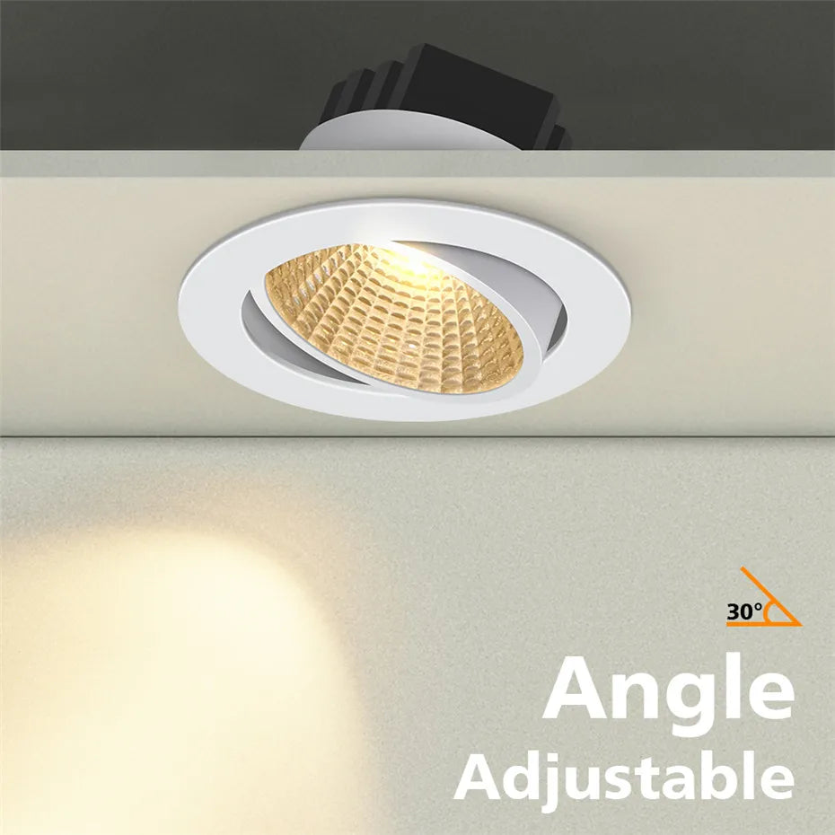 COB LED Recessed Dimmable Downlight 6W 9W 12W 15W CRI 90 105-110lm/W 25-45° AC 85-265V