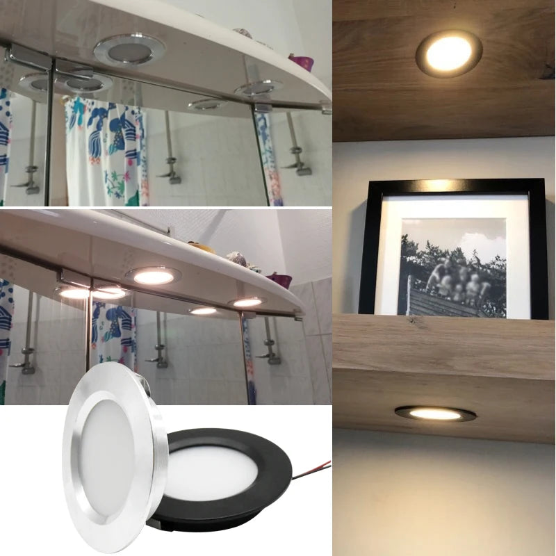 Ultra Thin IP52 LED Recessed Downlight 3W 5W DC 12V 24V 55mm Cutout 120 Degree PWM Dimmable Aluminum Kitchen Ceiling Cabinet Spotlight