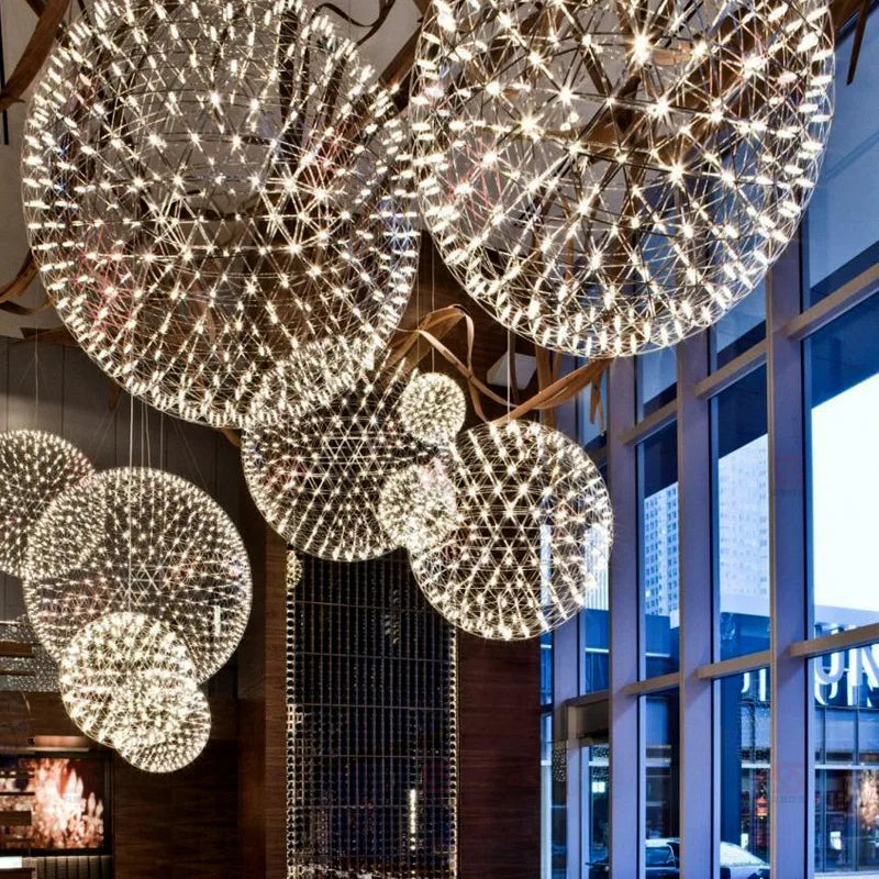 Modern Spark Ball LED Chandelier Stainless Steel Brushed 200cm Cable AC 110-240V 15-70m²