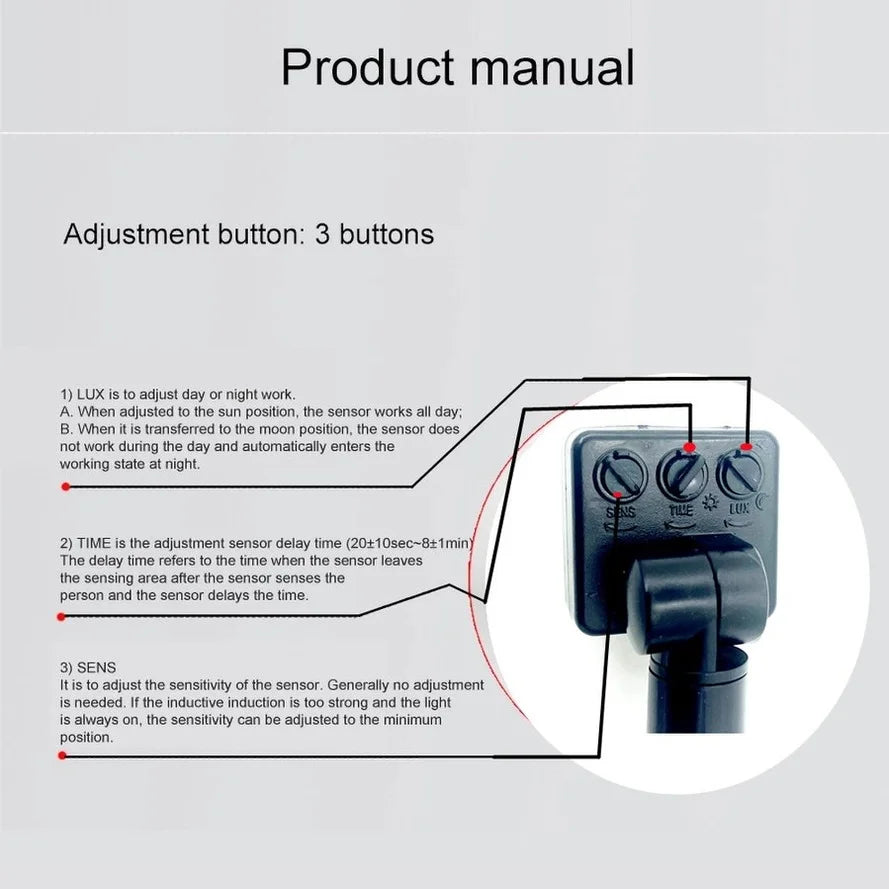 IP65 PIR Motion Sensor Switch AC 85-265V 160 Degree 6 to 8 Meter Detection Range Adjustable Sensitivity Timer Day Night Mode ABS Panel Mount