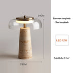 Mushroom Travertine Natural Stone Table Lamp 12W LED Glass Acrylic Shade AC 85-265V