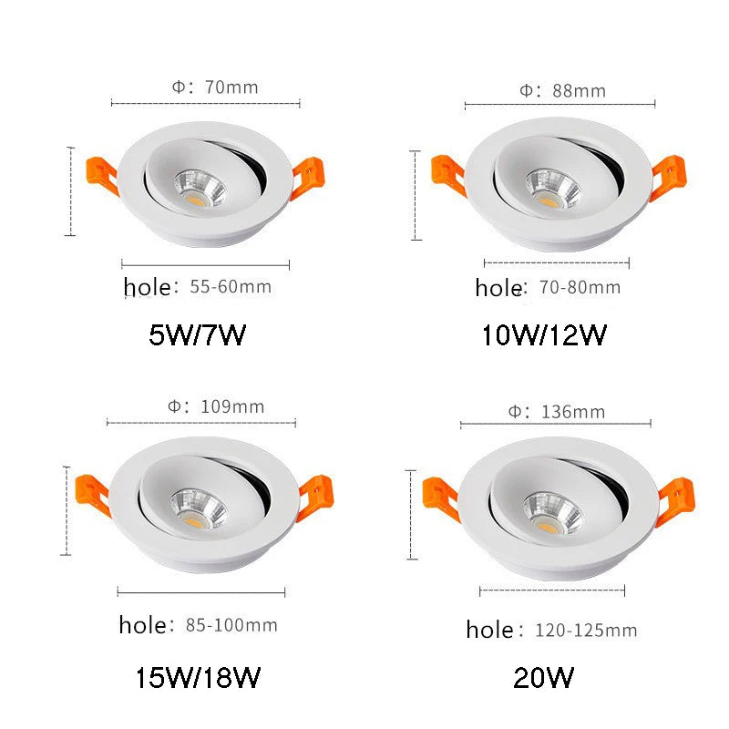 360° Adjustable Dimmable COB LED Recessed Downlight 5W 7W 10W 12W 15W 18W 20W