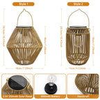Solar Rattan Bamboo Hanging Lantern IP65 Auto Dusk-Dawn 800mAh Warm White Garden Patio