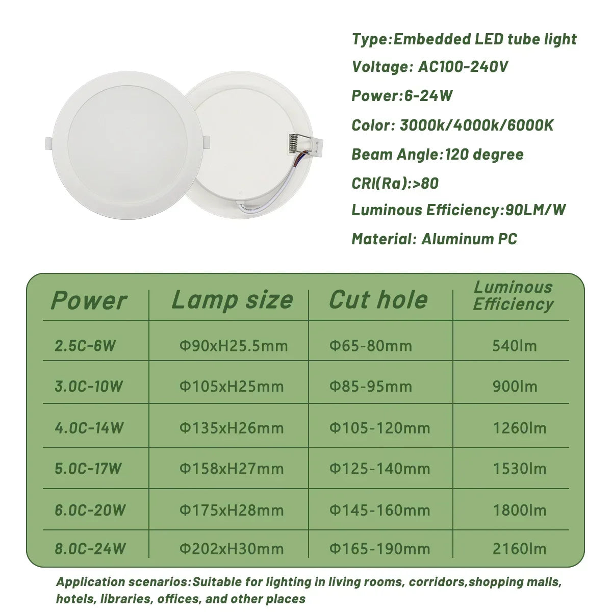 8-Pack LED Recessed Downlight 3 4 5 6 8 Inch 3-CCT 3000K 4000K 6000K AC 110-240V Round