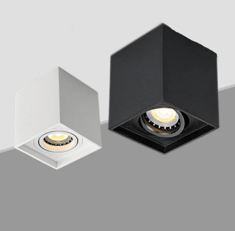Square Surface-Mount LED Downlight 7W 12W Replaceable GU10 360° Pivot CRI 90+ AC 85-265V