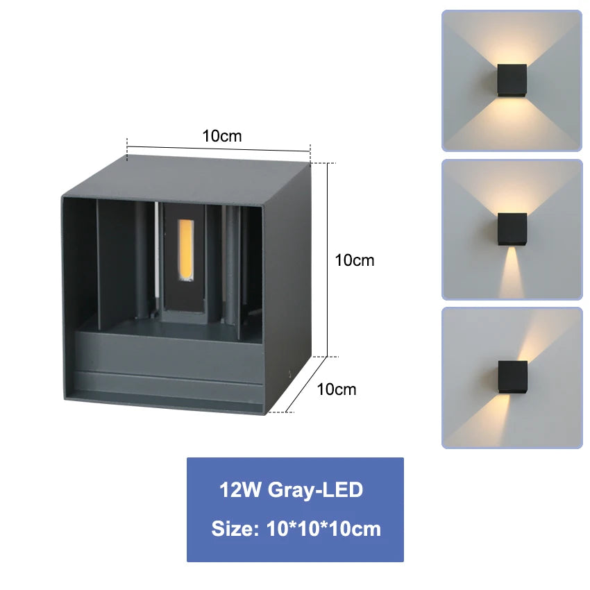 IP65 LED Wall Lamp 6W 12W Aluminum Clear Glass Up and Down AC 90-260V Indoor Outdoor Waterproof Black White Gray