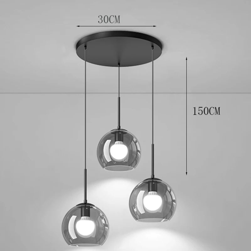 Modern Glass Ironware Pendant Chandelier 3-4 Heads 30-40W Dimmable Remote AC 90-265V