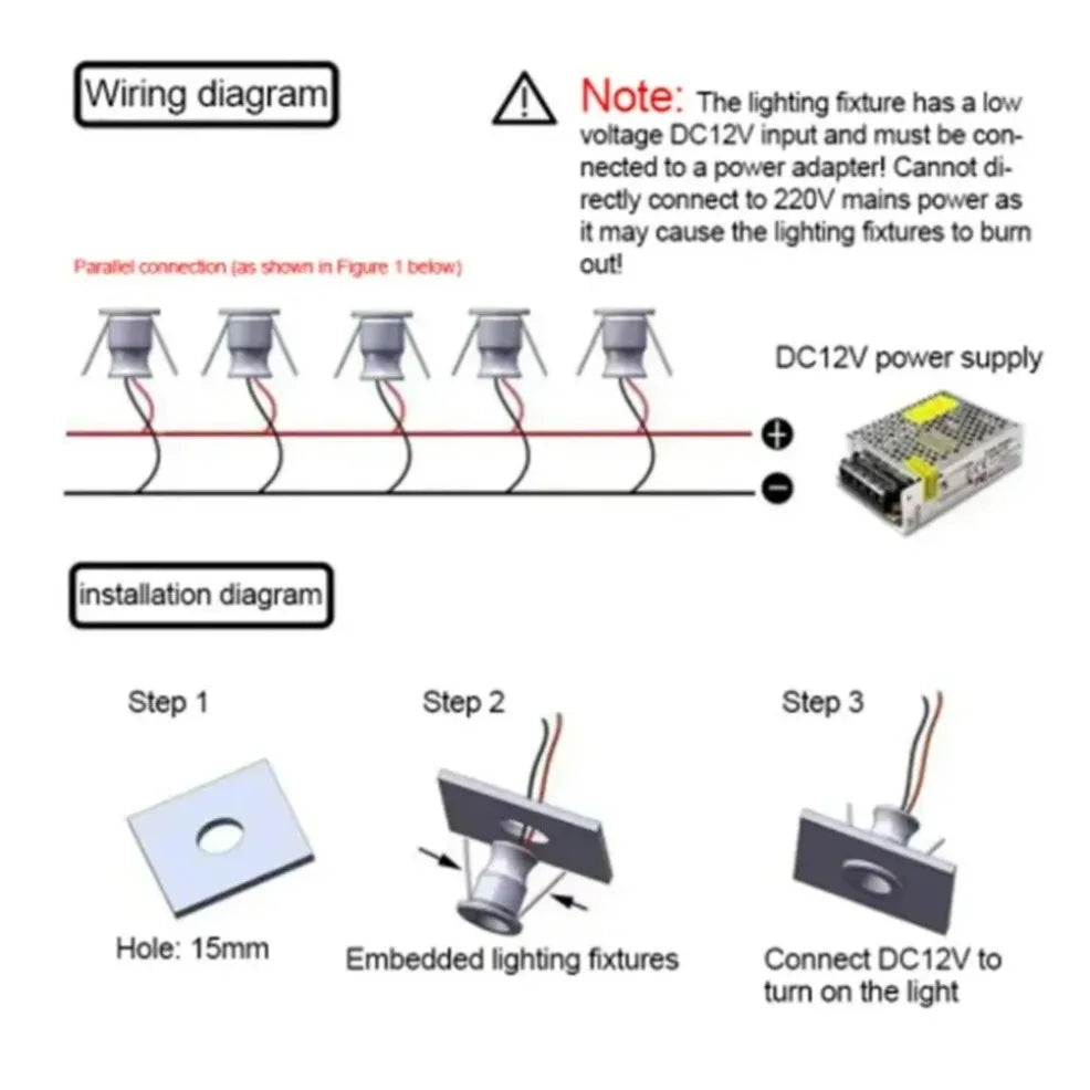 Mini 1W DC12V LED Recessed Spotlight D20mm 100lm 90-Degree Warm Neutral Cool RGB Colors