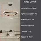 Modern Crystal LED Chandelier Stainless Steel Polished Cord Pendant Remote Control Dimmable AC 90-265V Villa Living Room Staircase
