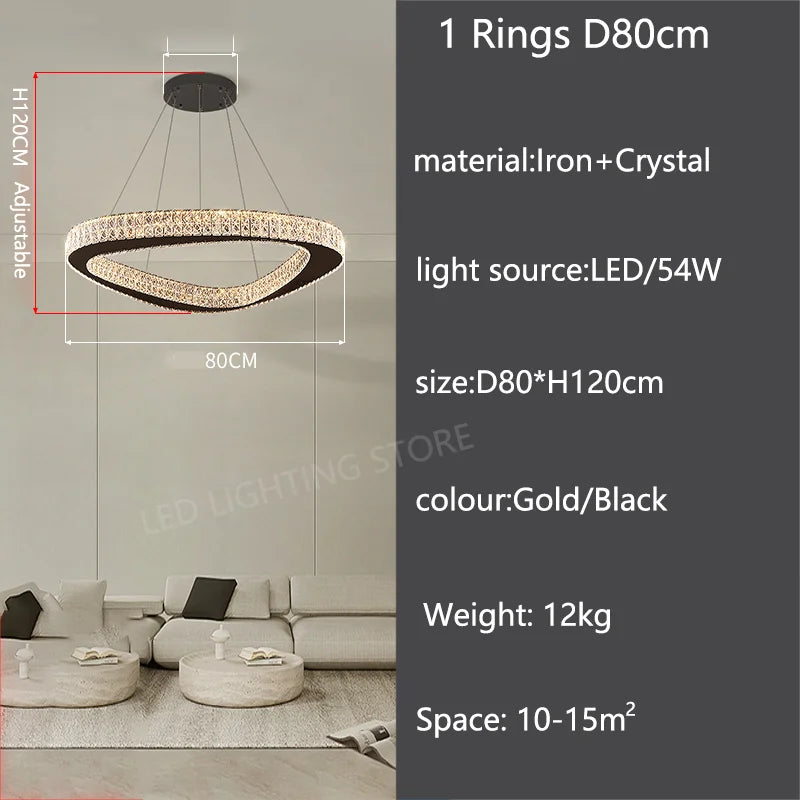 Modern Crystal LED Chandelier Stainless Steel Polished Cord Pendant Remote Control Dimmable AC 90-265V Villa Living Room Staircase