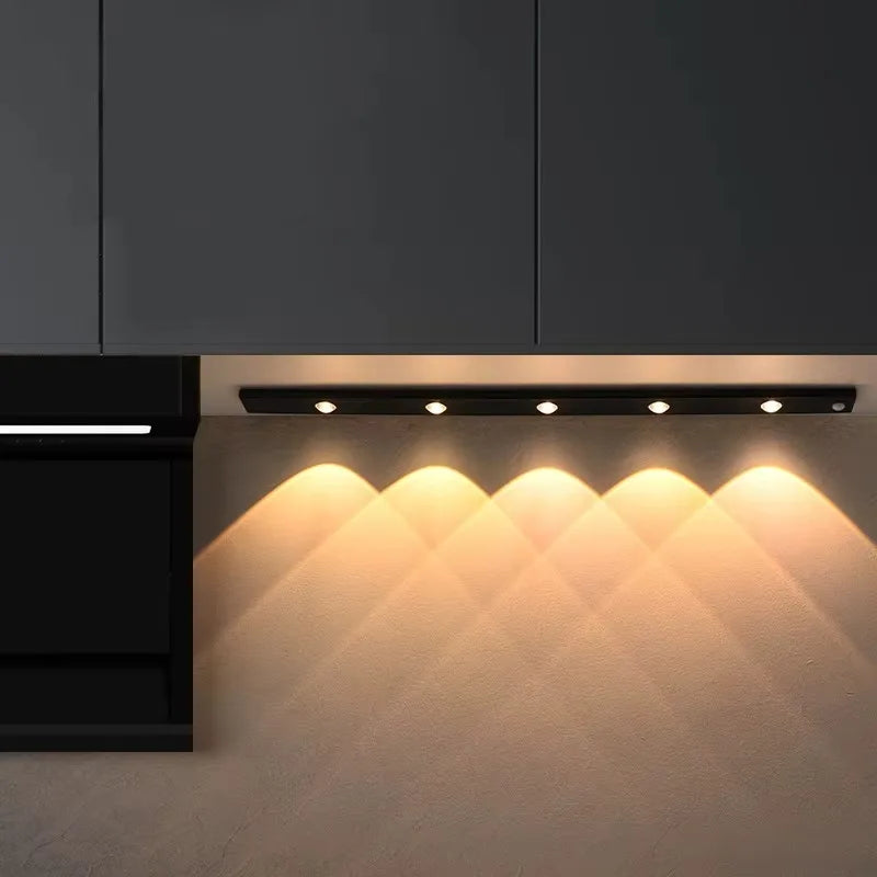 Ultra Thin Rechargeable LED Under Cabinet Light Motion Sensor 3 Color Temperatures Dimmable Magnetic USB Type-C 20cm to 50cm Kitchen Wardrobe