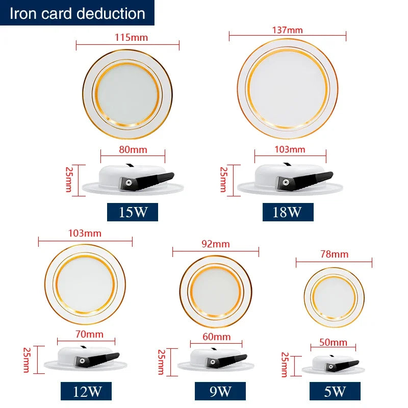 LED Recessed Downlight 5W 9W 12W 15W 18W Epistar DC12V DC24V AC110-220V White Silver Gold