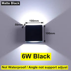6W 12W IP65 COB LED Wall Lamp 90-100lm/W 100° Adjustable AC 85-265V White Black 100x100mm