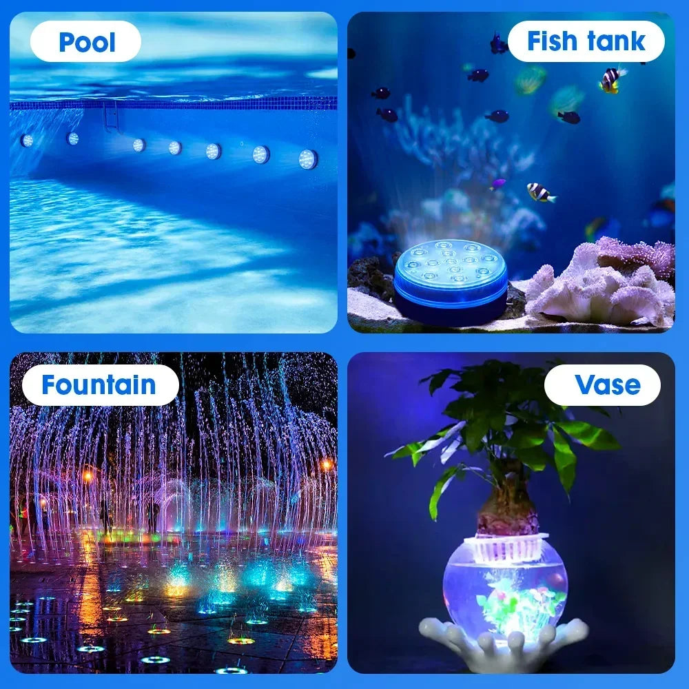 IP68 Submersible LED Pool Light 16 Colors RF Remote Control 4 Suction Cups Magnet Mount ABS Battery Powered 7cm and 8.5cm
