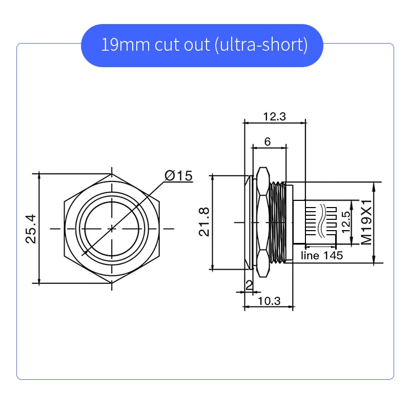 Ultra Short Momentary Push Button Switch 19mm 22mm 25mm 30mm 1A Stainless Steel Aluminum Bicolor Tricolor LED 3V to 220V with Wire