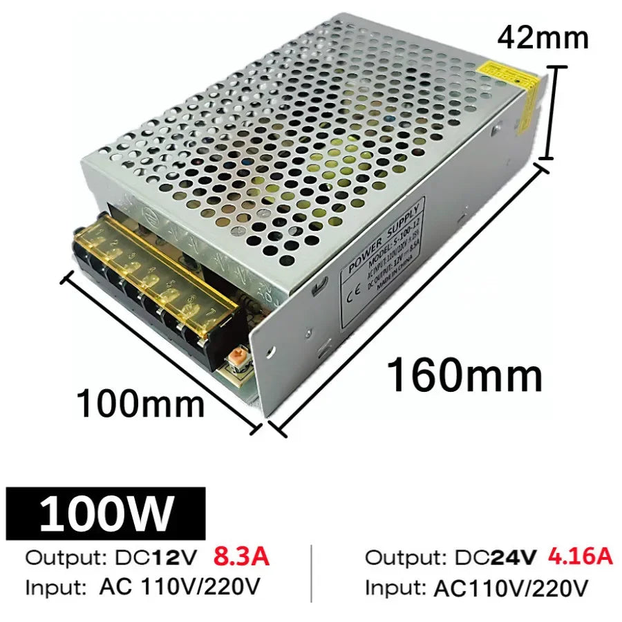 AC 110-220V to DC 12V 24V Power Supply 5A 10A 20A 40A LED Strip Indoor Aluminum Constant Voltage