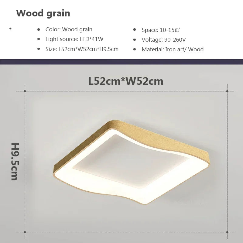 Nordic Wood Grain LED Ceiling Light Dimmable Remote Control 42cm 52cm Acrylic Iron Surface Mount AC 90-260V Bedroom Living Room