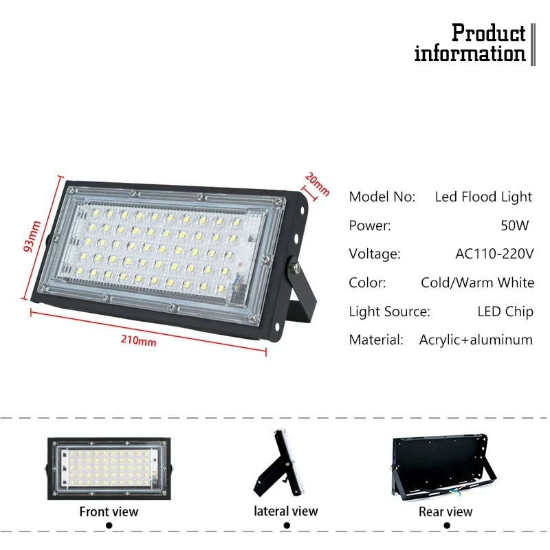 50W LED Flood Light IP65 SMD2835 CRI 85+ 180° AC 110-120V Warm Cool White 2-Year Warranty