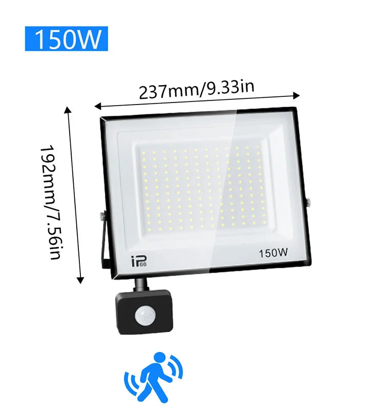 IP66 PIR Motion Sensor LED Flood Light 20W 30W 50W 70W 100W 150W 200W 300W Die Cast Aluminum AC 100-130V or 175-265V Outdoor Garden Security