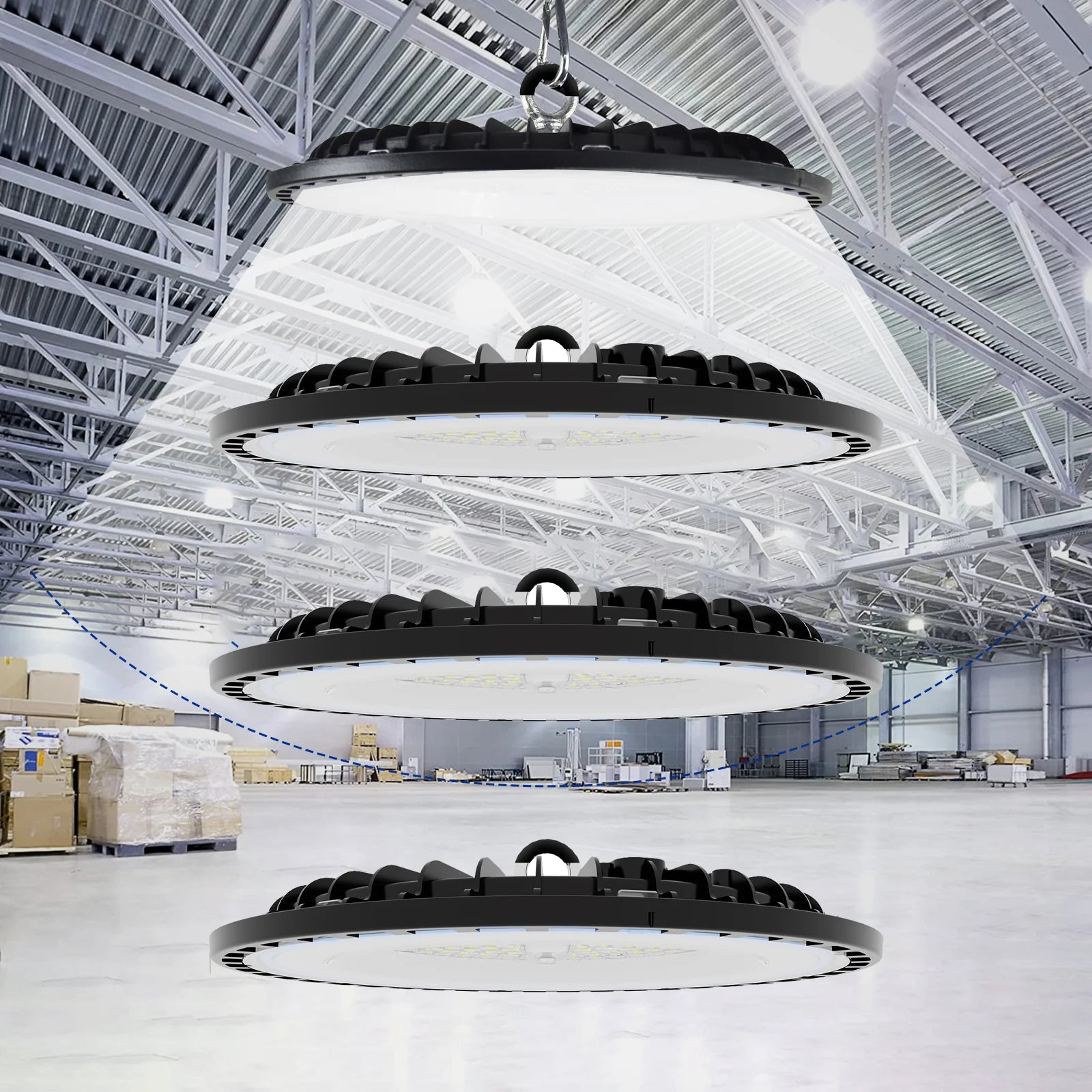 4-Pack UFO LED High Bay Light 100W 200W 30,000lm 5000K 120° IP65 AC 85-265V Warehouse