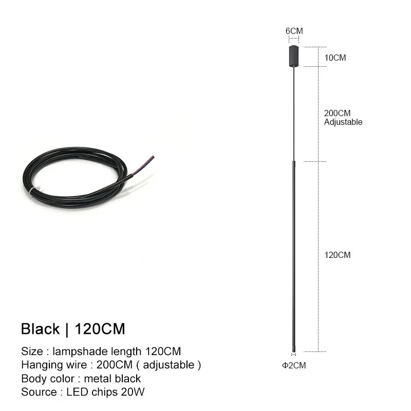 Modern Linear LED Chandelier Pendant Light 3 Head Black Brushed Aluminum Adjustable Wire Dining Room Kitchen Island
