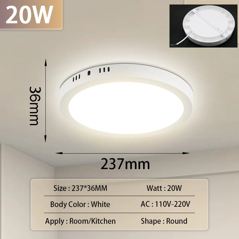 Ultra-Thin LED Surface Ceiling Light 10W 15W 20W 30W Square Round CRI 90+ AC 90-265V