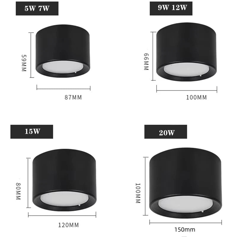 Dimmable COB LED Surface Mounted Downlight 5W 7W 9W 12W 15W 20W Frosted Aluminum Knob Switch IP42 AC 85-265V Ceiling Spot