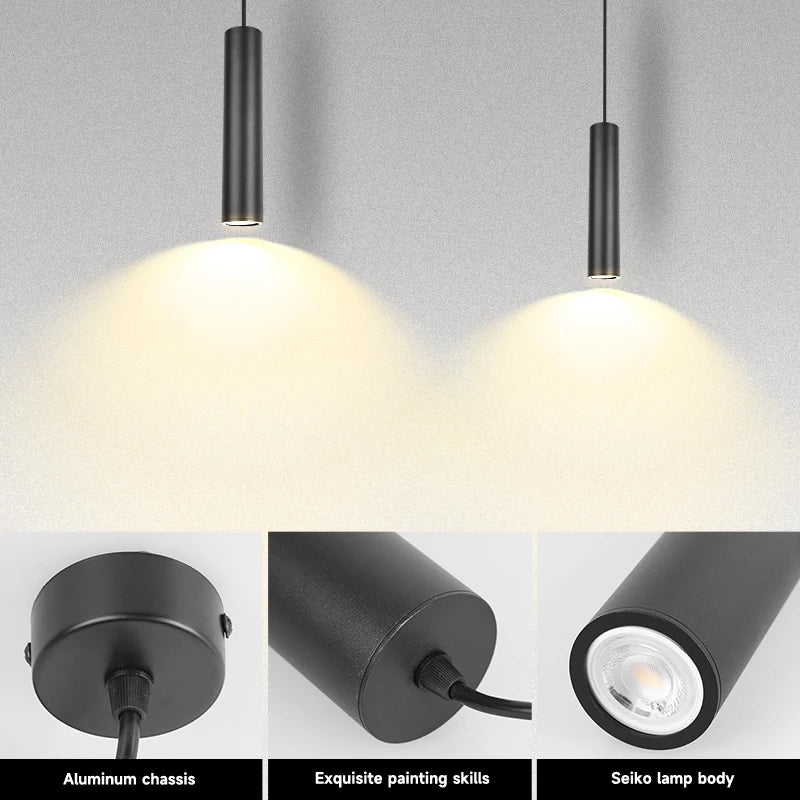 Modern Aluminum LED Pendant Light 10W 15W Long Tube 6x16cm 6x30cm AC 110-265V Black