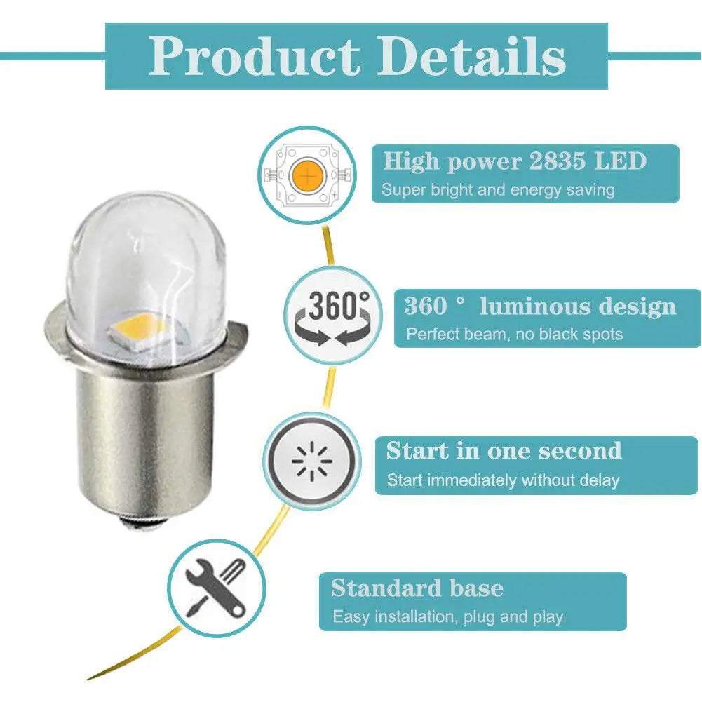 P13.5S LED Flashlight Replacement Bulb 0.5W DC 6V 12V 120 Degree SMD 2835 Warm White 3000K Cool White 6000K 50000 Hours Torch Upgrade