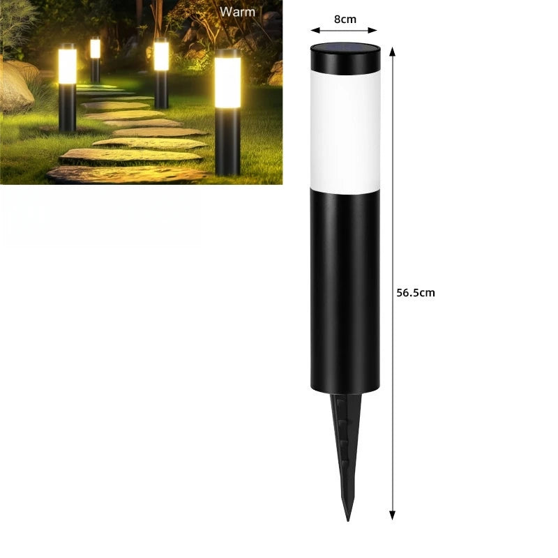 Solar LED Cylindrical Pathway Lawn Light IP65 Waterproof Stainless Steel Plastic Polycrystalline Panel Garden Walkway 2 Sizes