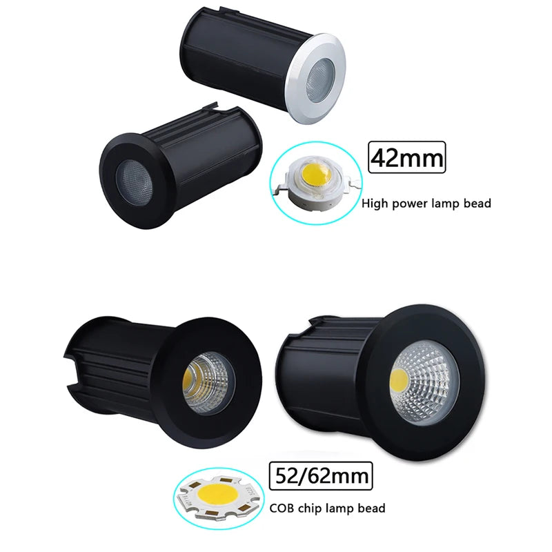 LED Underground Ground Light 1W 3W 5W COB IP67 AC 85-265V DC 12V 10 Pack 25cm Cable