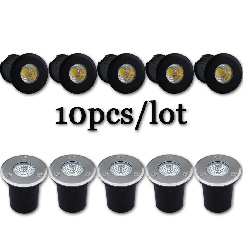 LED Underground Ground Light 1W 3W 5W COB IP67 AC 85-265V DC 12V 10 Pack 25cm Cable