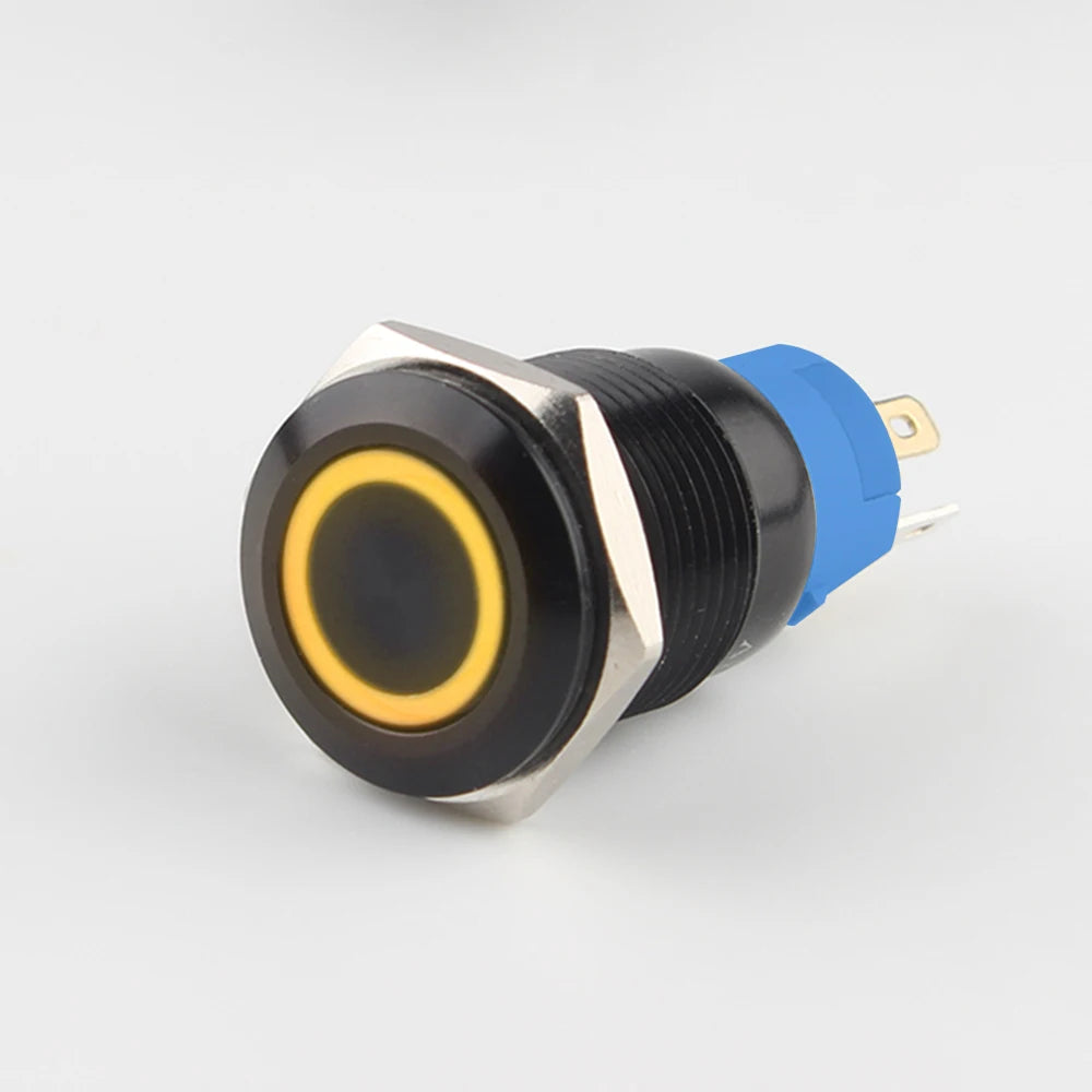 IP65 Waterproof Illuminated Metal Push Button Switch 16mm 19mm 22mm 3A Momentary or Latching LED 3-220V Black Aluminum Alloy 1NO1NC