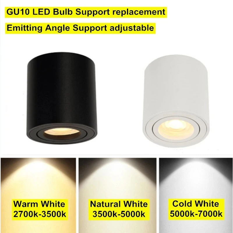 GU10 Replaceable Surface-Mounted LED Downlight 9W 12W 15W CRI 80+ 100-110lm/W AC 85-265V