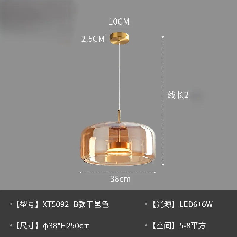 Nordic Minimalist Iron Glass Pendant Chandelier E26 E27 38cm Single Head Dimmable AC 90-260V