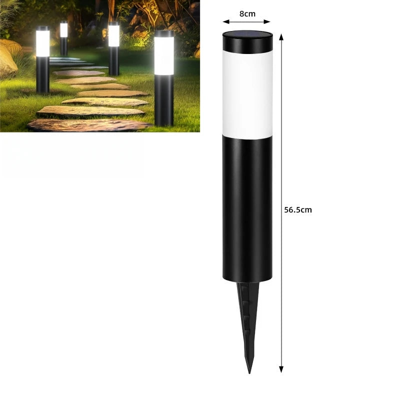 Solar LED Cylindrical Pathway Lawn Light IP65 Waterproof Stainless Steel Plastic Polycrystalline Panel Garden Walkway 2 Sizes