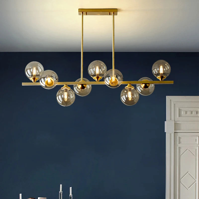 Modern Multi-Head Glass Pendant Chandelier 7 9 Heads 48W Ironware Dimmable AC 90-265V