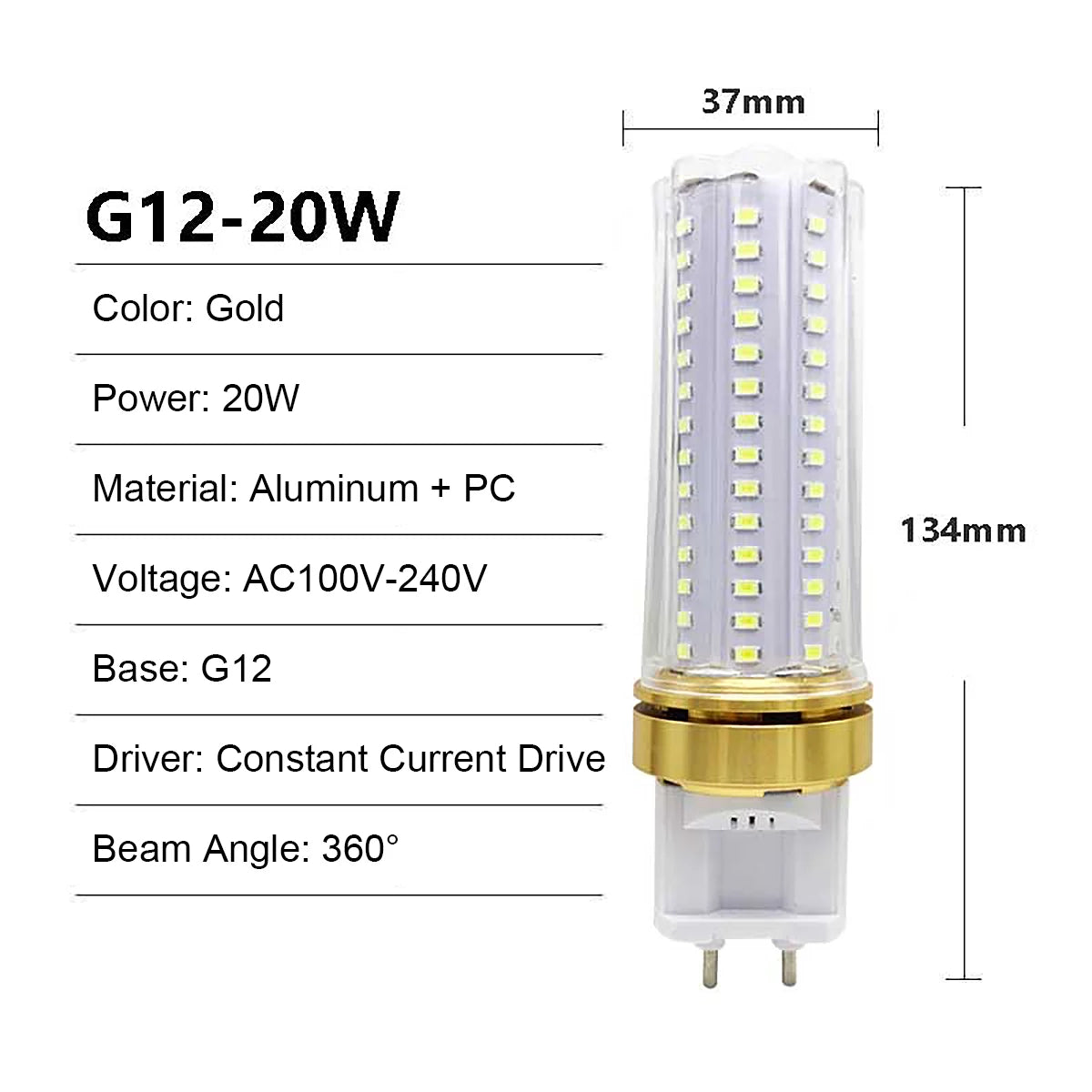 G12 LED Corn Bulb 10W 15W 20W Epistar SMD2835 360° Warm Natural Cool White AC 100-240V PC