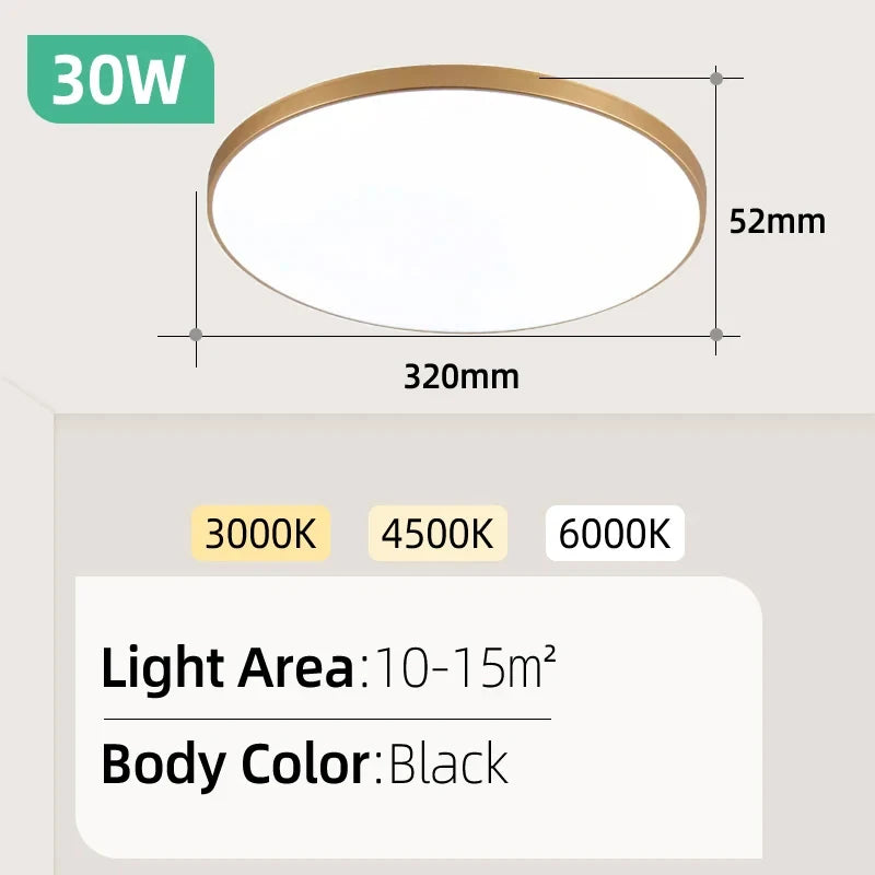 Ultra-Thin LED Surface Ceiling Light 10W 15W 20W 30W Square Round CRI 90+ AC 90-265V