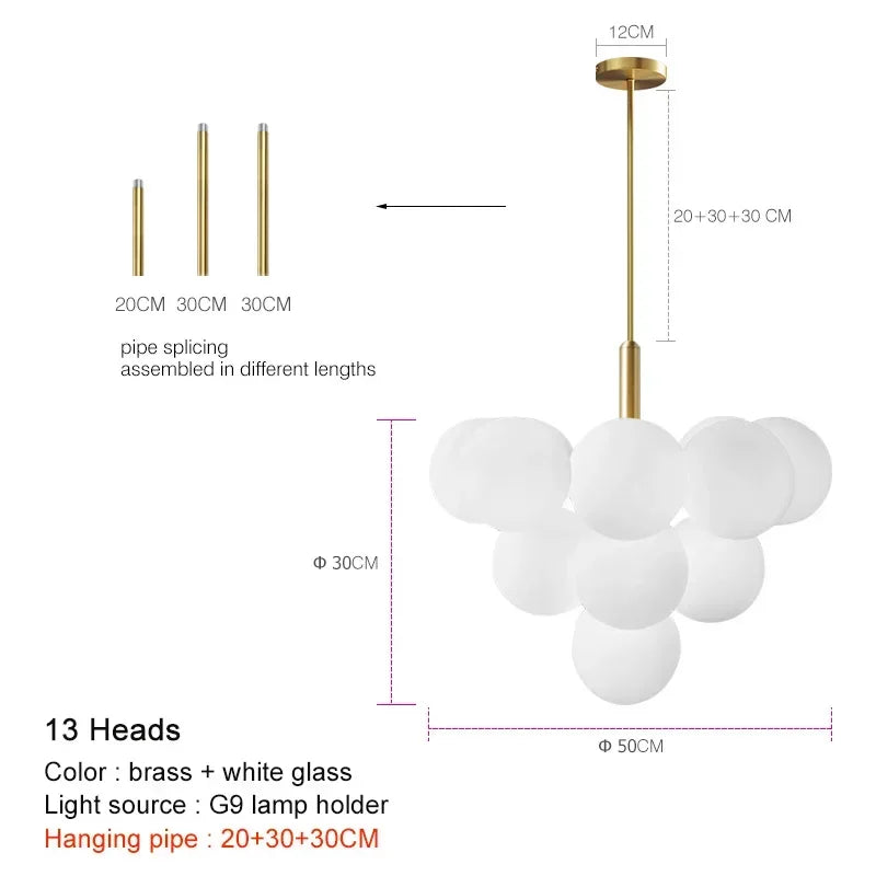 Modern Frosted Glass G9 Chandelier Black Brass Chrome Iron Aluminum AC 110-220V Pendant