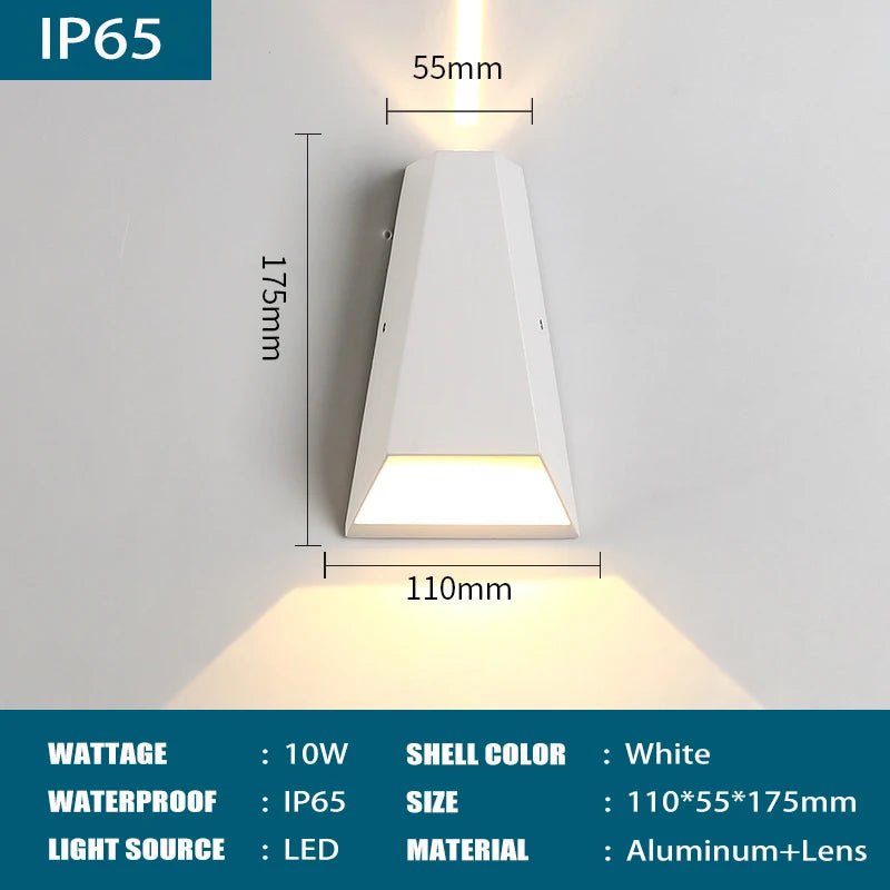 IP65 LED Outdoor Wall Lamp 6W 10W Aluminum Borosilicate Glass Baked Finish CRI 80 90 lm/W AC 85-265V Porch Garden Nordic Black White