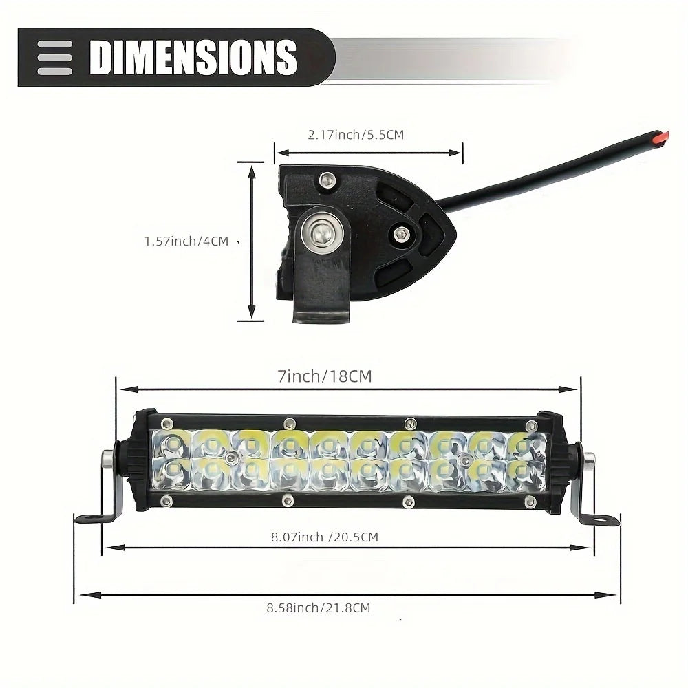 7-Inch Slim Dual-Row LED Light Bar 19W 6500K 60° DC 12-24V ECE Offroad ATV Truck