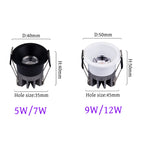 Anti-Glare Dimmable Mini COB LED Recessed Downlight 5W 7W 9W 12W CRI 90+ 110-120lm/W