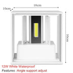 6W 12W IP65 COB LED Wall Lamp 90-100lm/W 100° Adjustable AC 85-265V White Black 100x100mm