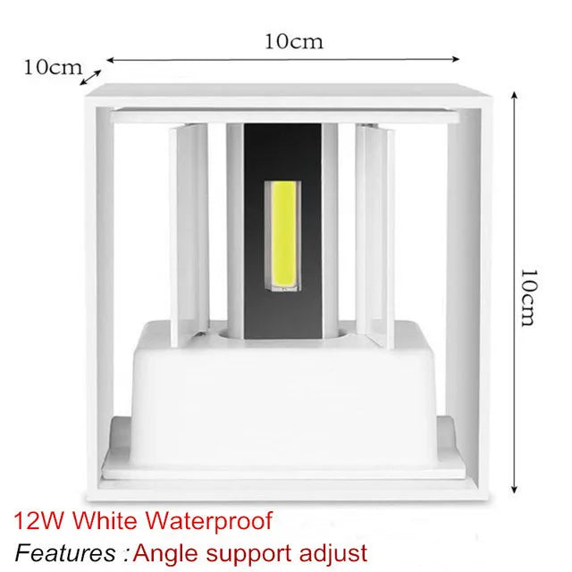 6W 12W IP65 COB LED Wall Lamp 90-100lm/W 100° Adjustable AC 85-265V White Black 100x100mm
