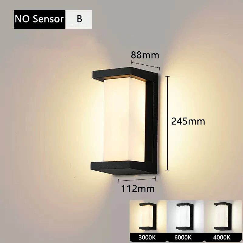 20W IP65 LED Outdoor Wall Lamp Radar Motion Sensor 3-6m AC 85-265V Black Porch Garden