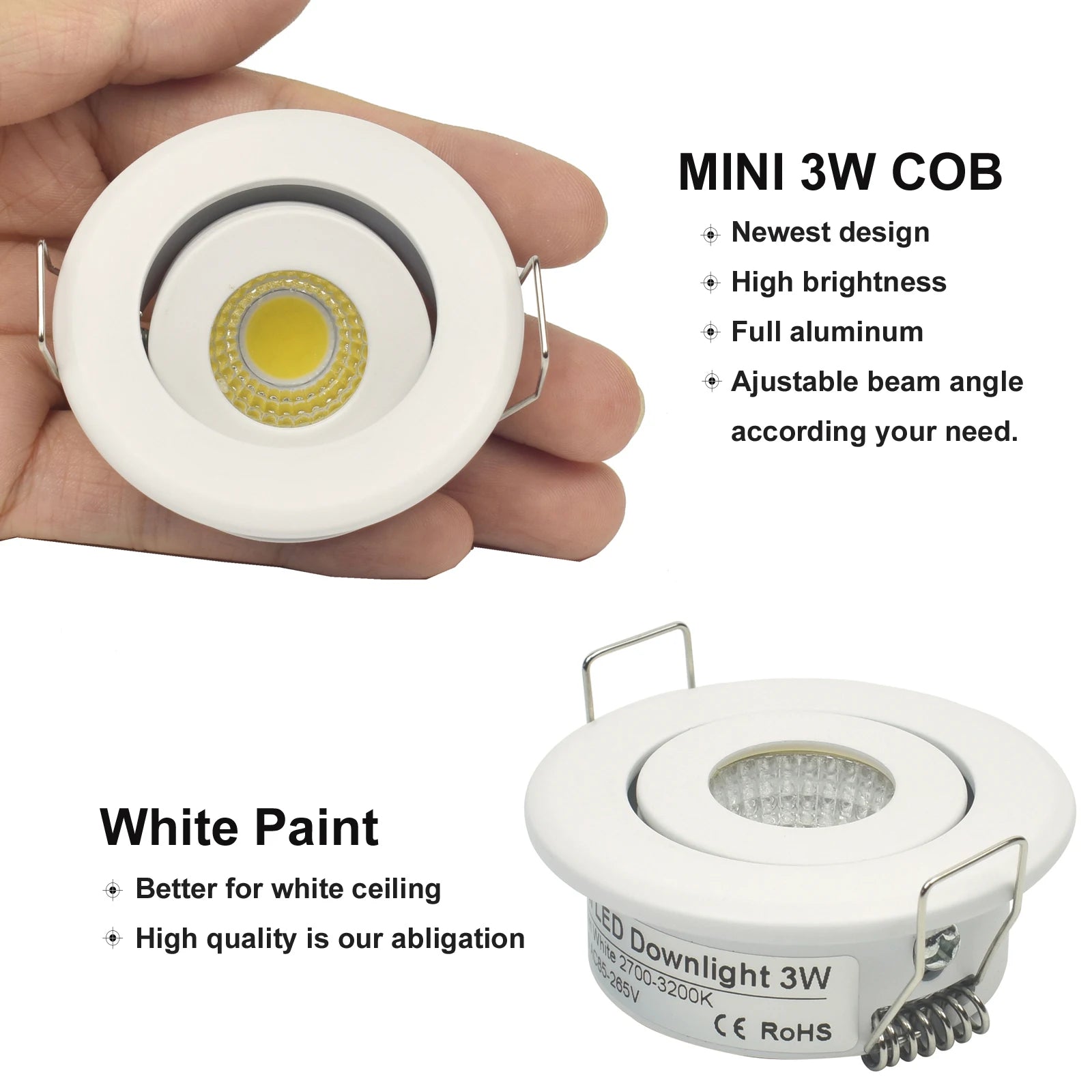 Mini LED Recessed Spot Downlight 1W 3W COB Dimmable Cabinet Hallway Stair Lighting