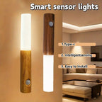 USB Rechargeable Magnetic LED Wall Lamp Motion Sensor 3 Modes 3 Color Temperatures Dimmable ABS Wood Grain Black Dark White Indoor