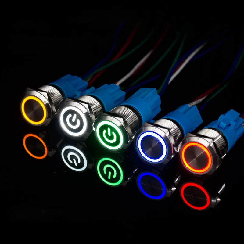 IP65 LED Metal Push Button Switch 12mm 16mm 19mm 22mm 1-3A Momentary Latching 3-220V 5 Colors